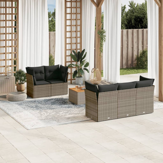 Set Divano da Giardino 6 pz con Cuscini-Sofa da Giardino-Divanetto da esterno Grigio in Polyrattan 101851