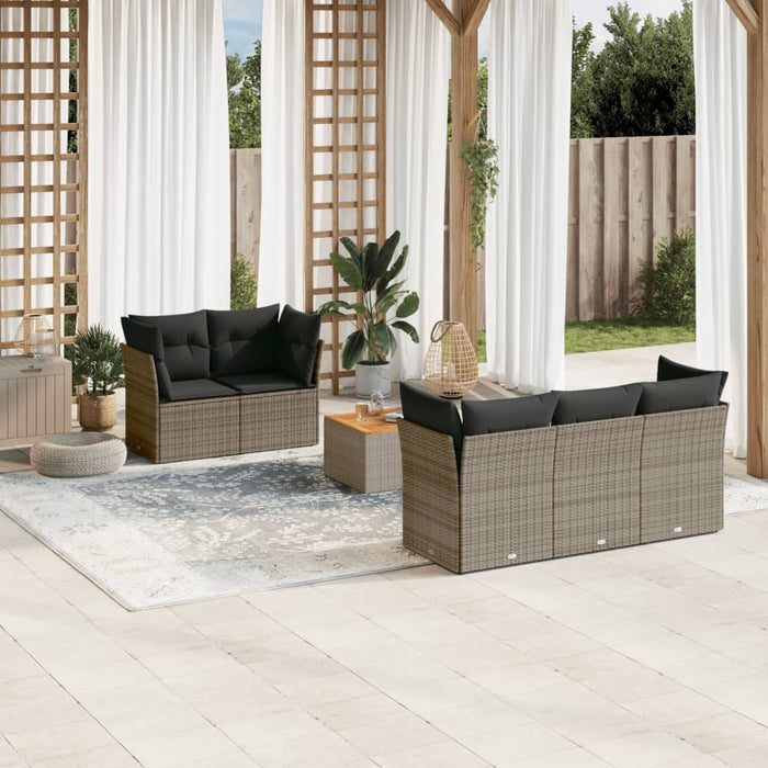 Set Divano da Giardino 6 pz con Cuscini-Sofa da Giardino-Divanetto da esterno Grigio in Polyrattan 101851