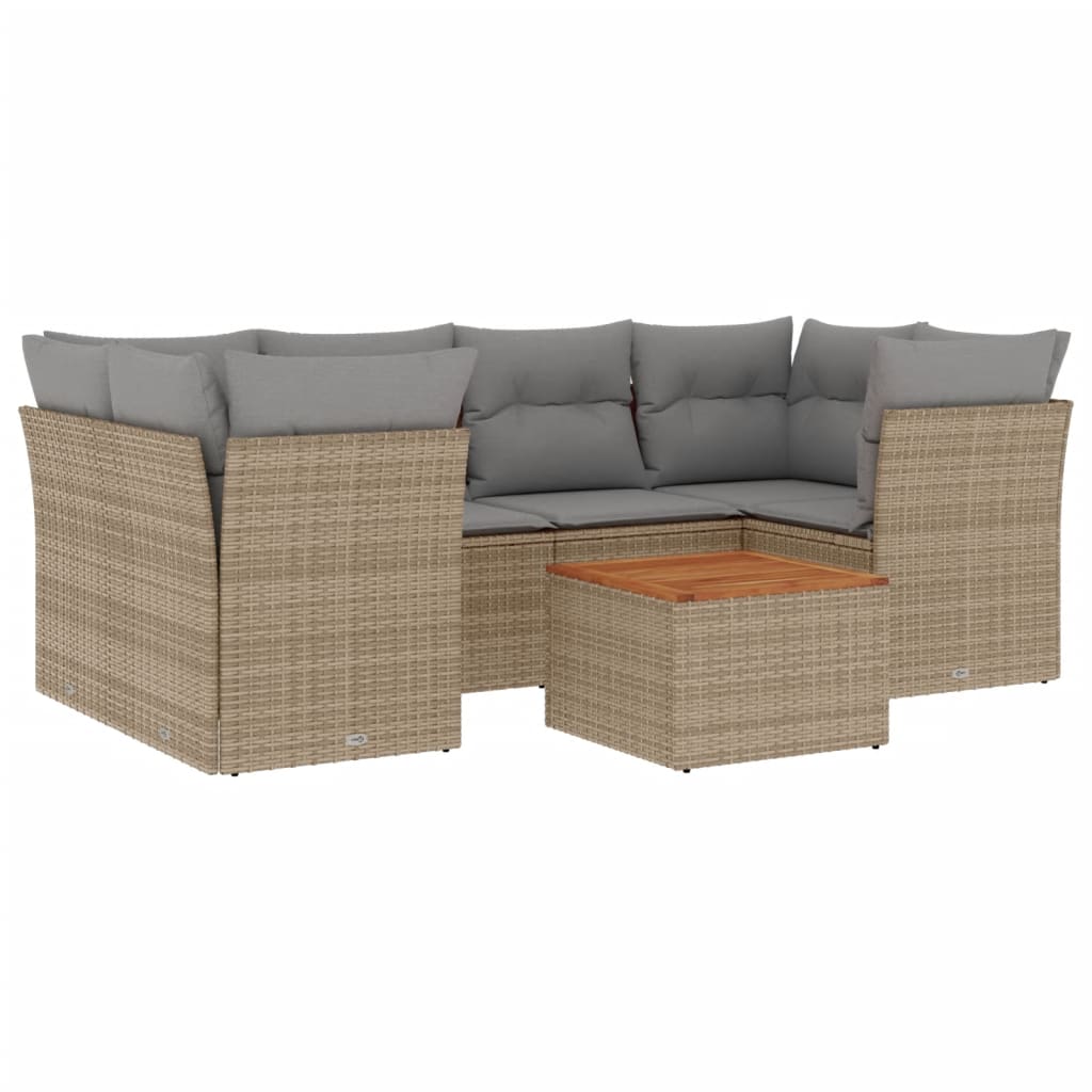 Set Divani da Giardino 7 pz con Cuscini Beige in Polyrattan
