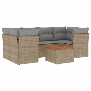 Set Divani da Giardino 7 pz con Cuscini Beige in Polyrattan