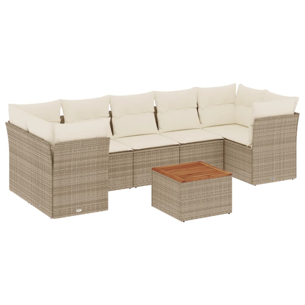 Set Divano da Giardino 8 pz con Cuscini Beige in Polyrattan