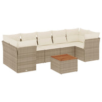 Set Divano da Giardino 8 pz con Cuscini Beige in Polyrattan