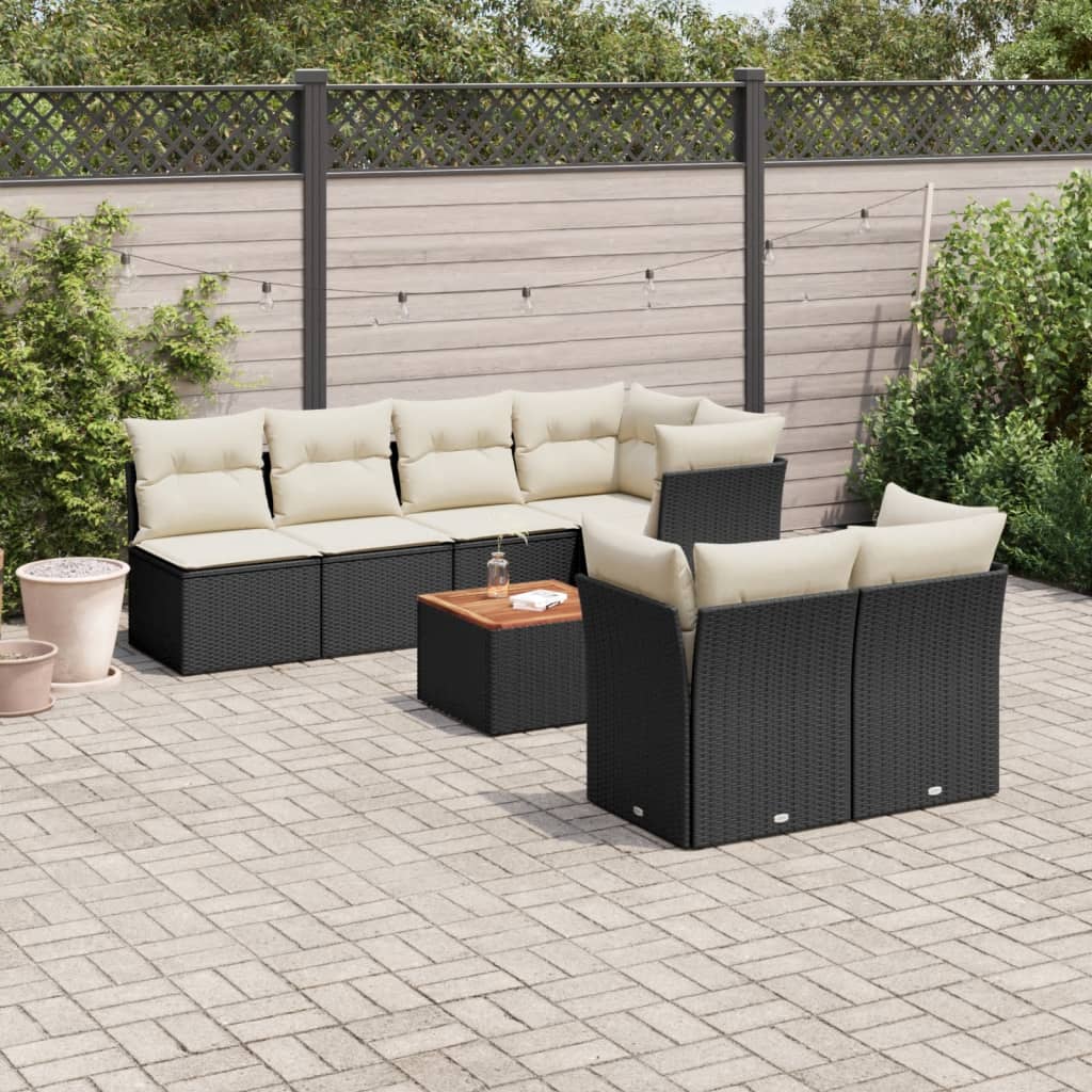 Set Divani da Giardino con Cuscini 8 pz Nero in Polyrattan 3223515