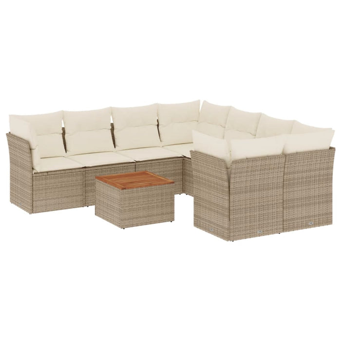 Set Divano da Giardino 9 pz con Cuscini Beige in Polyrattan
