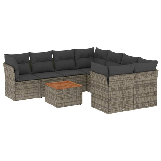 Set Divano da Giardino 9 pz con Cuscini Grigio in Polyrattan
