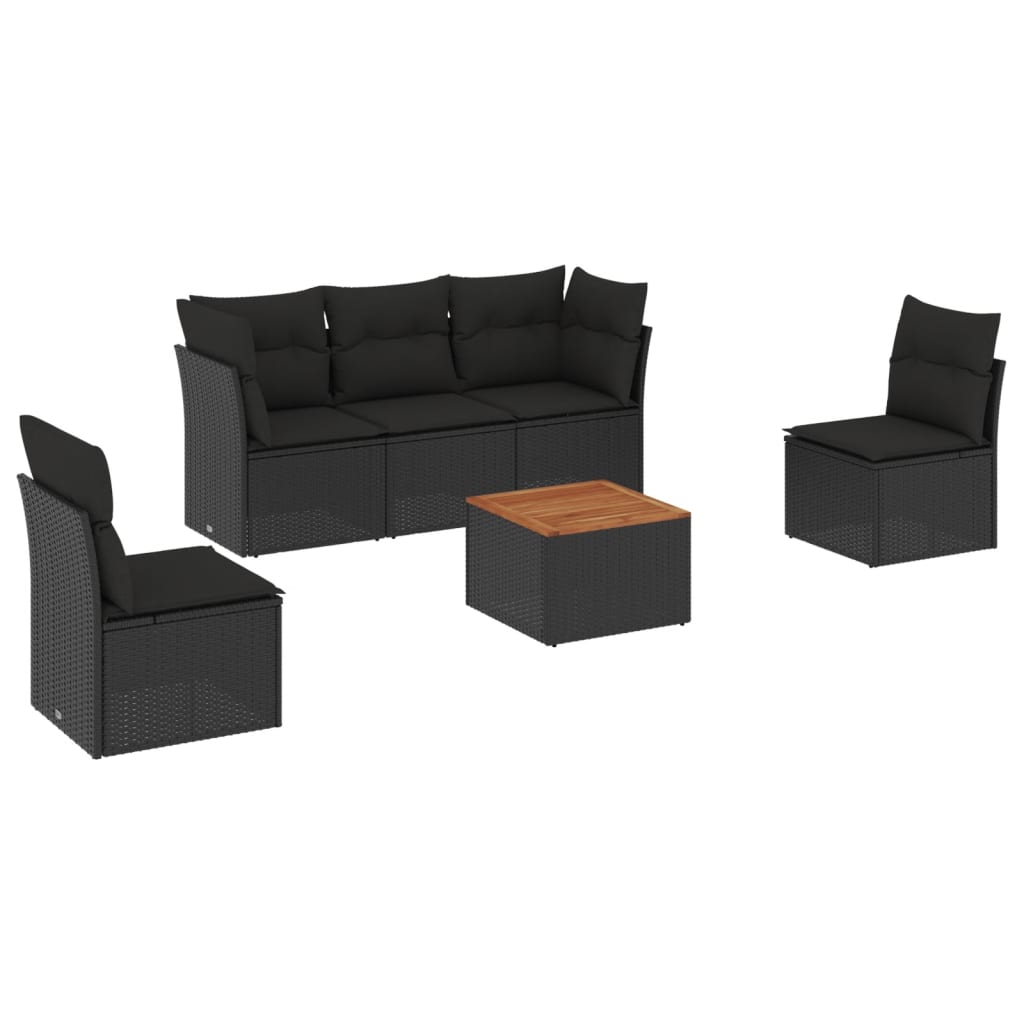 Set Divano da Giardino 6 pz con Cuscini Nero in Polyrattan 3223542