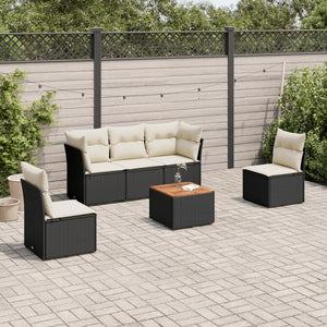 Set Divano da Giardino 6 pz con Cuscini-Sofa da Giardino-Divanetto da esterno Nero in Polyrattan 206905