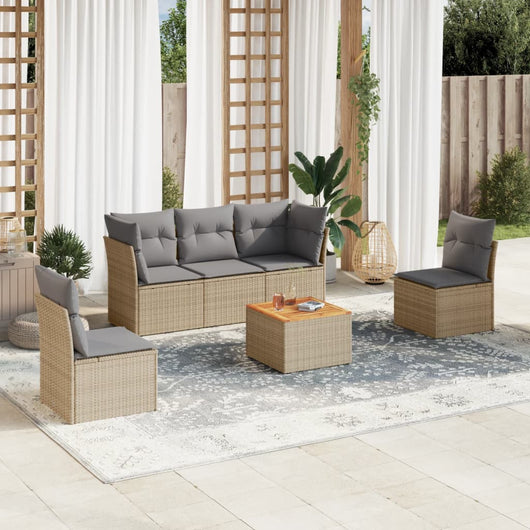 Set Divano da Giardino 6 pz con Cuscini Beige in Polyrattan