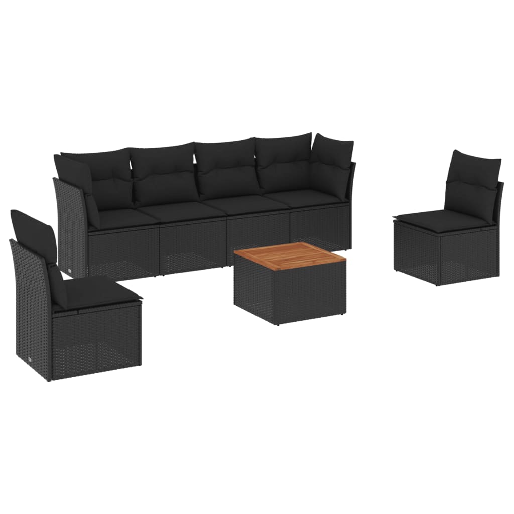 Set Divani da Giardino con Cuscini 7pz Nero Polyrattan 3223549
