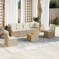Set Divani da Giardino 7 pz con Cuscini Beige in Polyrattan