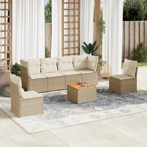 Set Divani da Giardino 7 pz con Cuscini Beige in Polyrattan