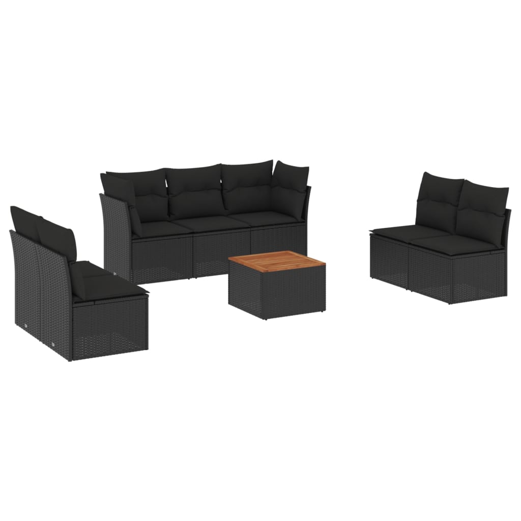 Set Divani da Giardino con Cuscini 8 pz Nero in Polyrattan 3223563