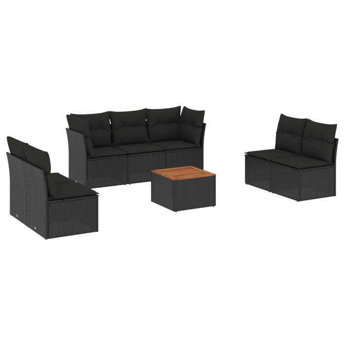 Set Divani da Giardino con Cuscini 8 pz Nero in Polyrattan 3223563