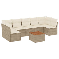 Set Divano da Giardino 8 pz con Cuscini Beige in Polyrattan