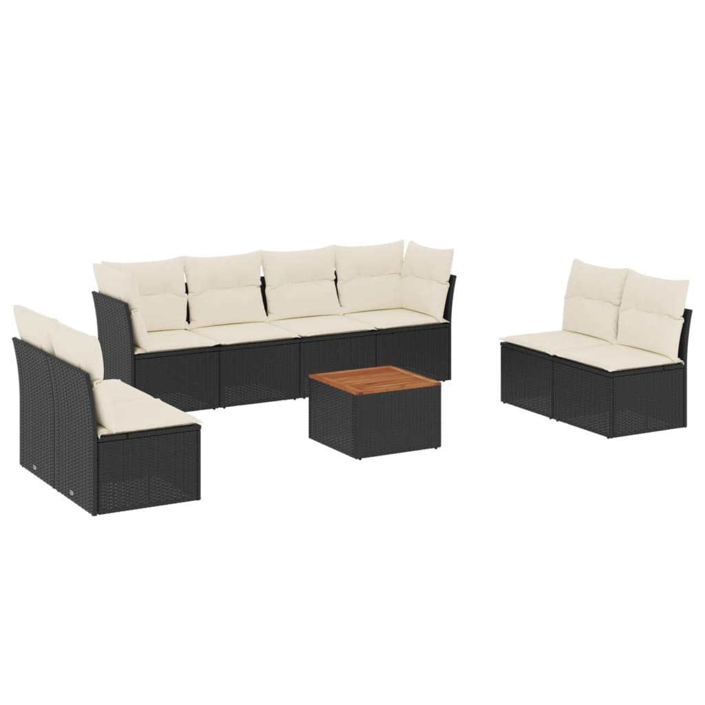 Set Divani da Giardino 9 pz con Cuscini Nero in Polyrattan 3223578