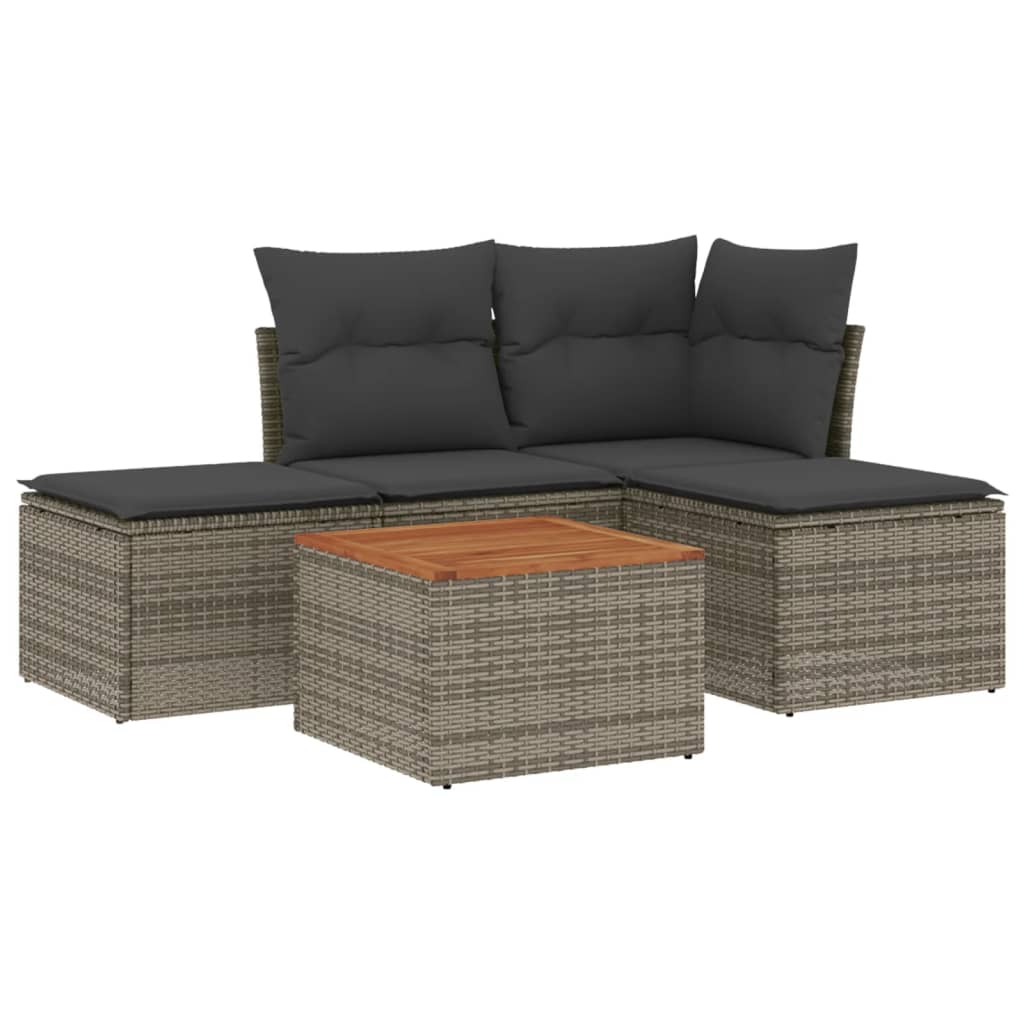 Set Divano da Giardino 5 pz con Cuscini-Sofa da Giardino-Divanetto da esterno Grigio in Polyrattan 336518