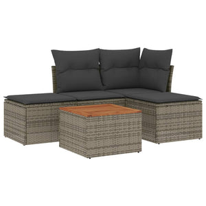 Set Divano da Giardino 5 pz con Cuscini-Sofa da Giardino-Divanetto da esterno Grigio in Polyrattan 336518