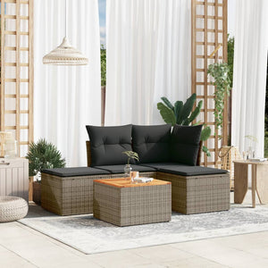 Set Divano da Giardino 5 pz con Cuscini-Sofa da Giardino-Divanetto da esterno Grigio in Polyrattan 336518