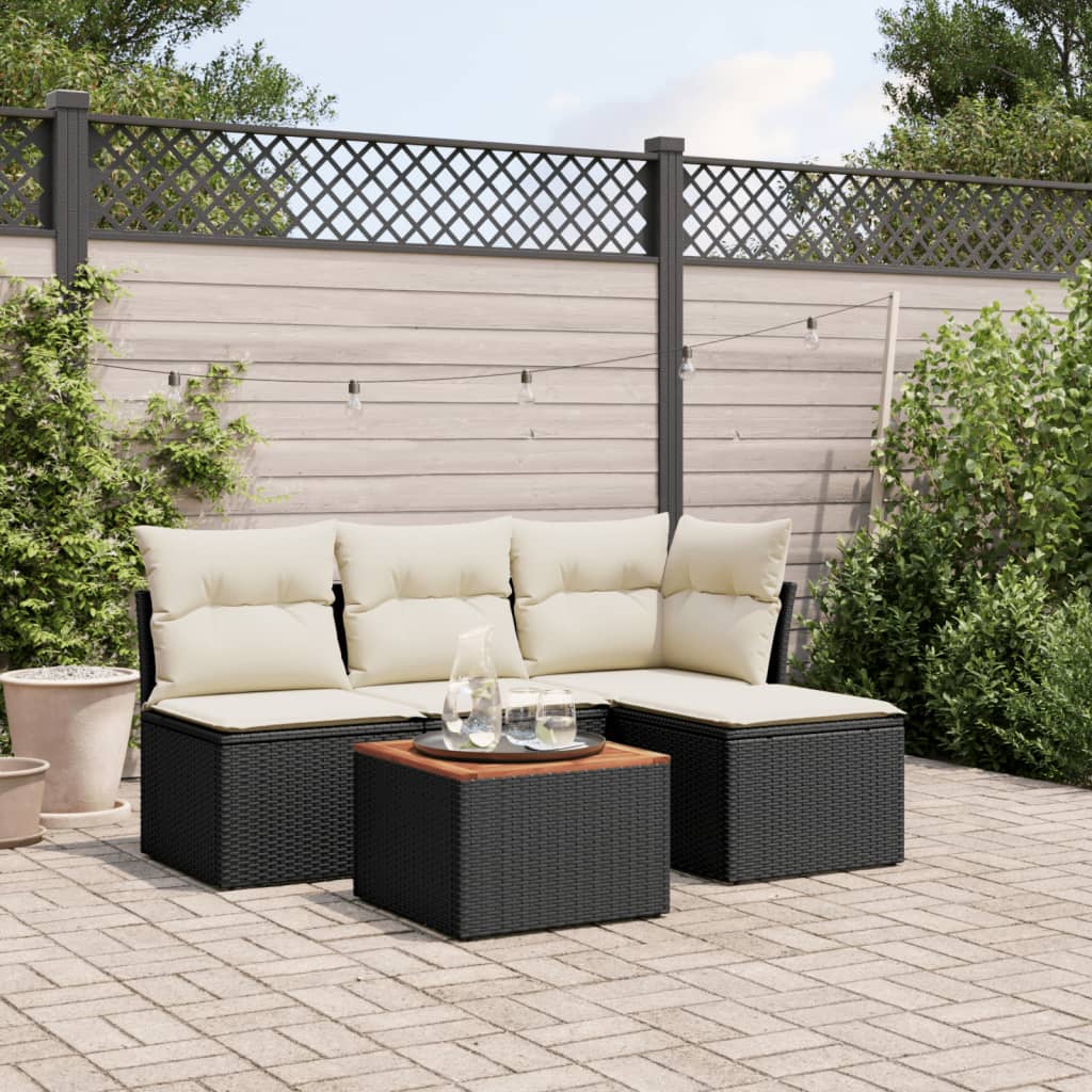 vidaXL Set Divani da Giardino 5 pz con Cuscini in Polyrattan Nero