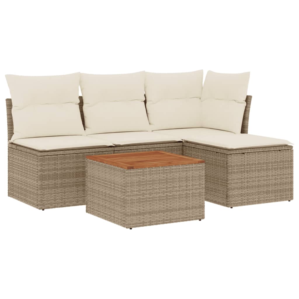 Set Divano da Giardino 5 pz con Cuscini-Sofa da Giardino-Divanetto da esterno Beige in Polyrattan 715175
