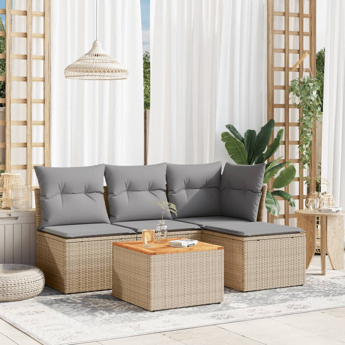Set Divano da Giardino 5 pz con Cuscini-Sofa da Giardino-Divanetto da esterno Beige in Polyrattan 401435