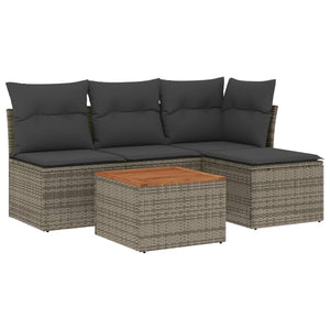Set Divano da Giardino 5 pz con Cuscini Grigio in Polyrattan 3223596