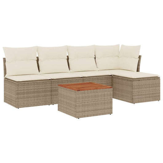 Set Divano da Giardino 6 pz con Cuscini-Sofa da Giardino-Divanetto da esterno Beige in Polyrattan 829193