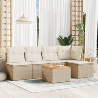 Set Divano da Giardino 6 pz con Cuscini-Sofa da Giardino-Divanetto da esterno Beige in Polyrattan 829193