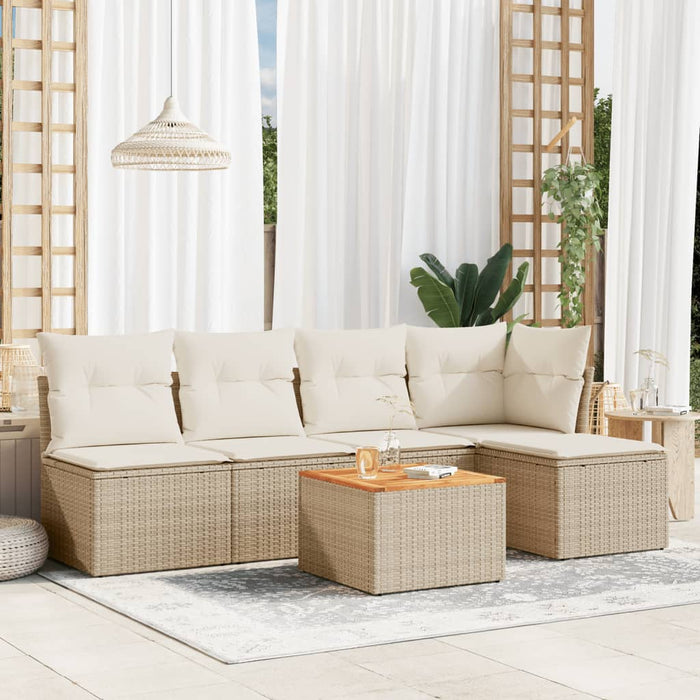 Set Divano da Giardino 6 pz con Cuscini-Sofa da Giardino-Divanetto da esterno Beige in Polyrattan 829193