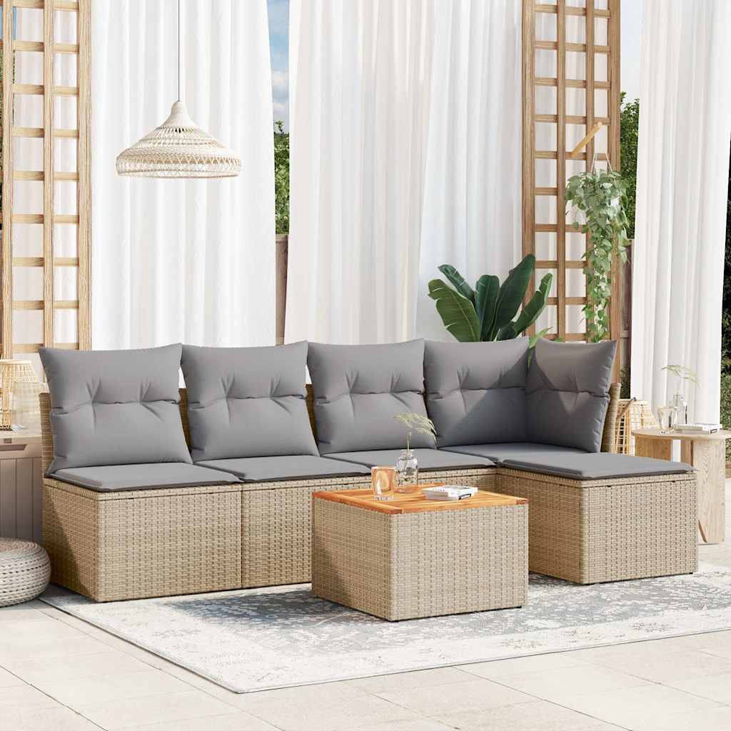 Set Divano da Giardino 6 pz con Cuscini Beige in Polyrattan