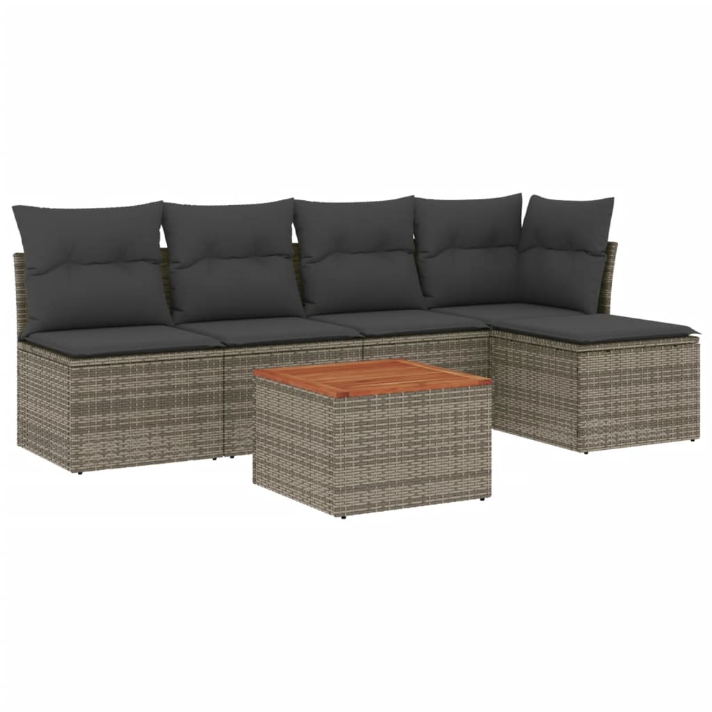 Set Divano da Giardino 6 pz con Cuscini Grigio in Polyrattan 3223603