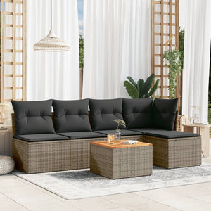 Set Divano da Giardino 6 pz con Cuscini-Sofa da Giardino-Divanetto da esterno Grigio in Polyrattan 883411