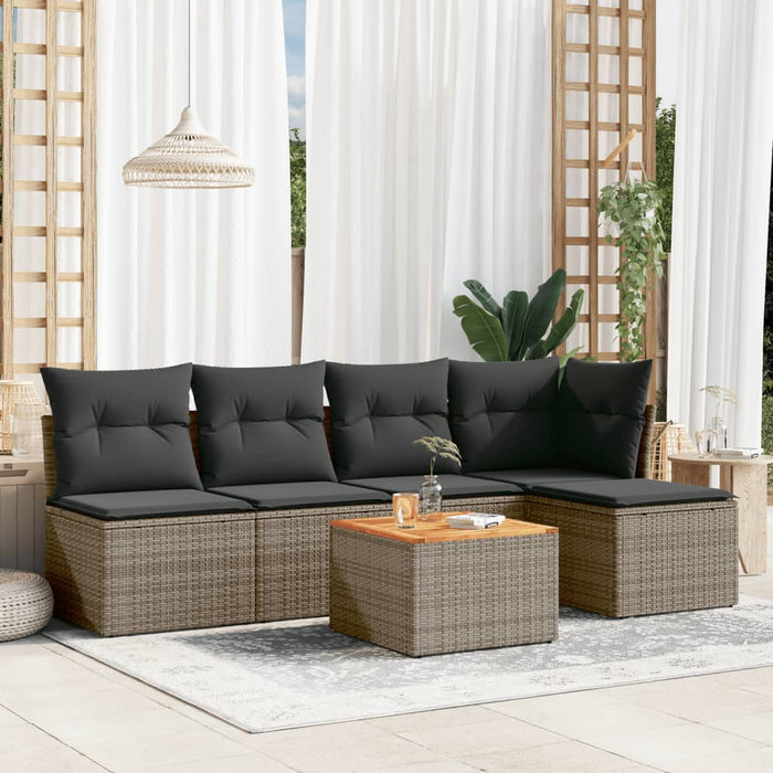 Set Divano da Giardino 6 pz con Cuscini-Sofa da Giardino-Divanetto da esterno Grigio in Polyrattan 883411