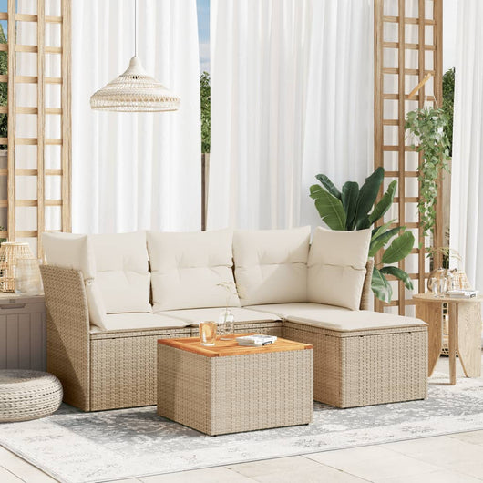 Set Divano da Giardino 5 pz con Cuscini-Sofa da Giardino-Divanetto da esterno Beige in Polyrattan 102625