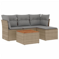 Set Divano da Giardino 5 pz con Cuscini Beige in Polyrattan
