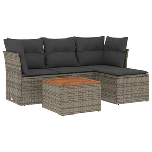Set Divano da Giardino 5 pz con Cuscini-Sofa da Giardino-Divanetto da esterno Grigio in Polyrattan 164901