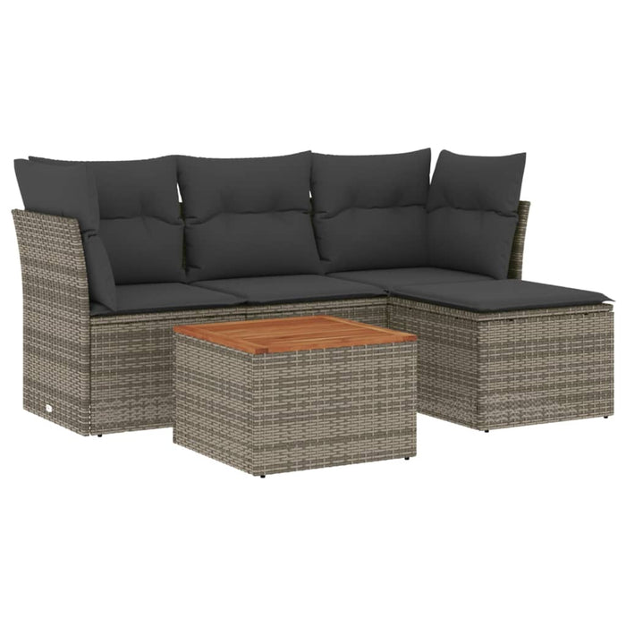 Set Divano da Giardino 5 pz con Cuscini-Sofa da Giardino-Divanetto da esterno Grigio in Polyrattan 164901