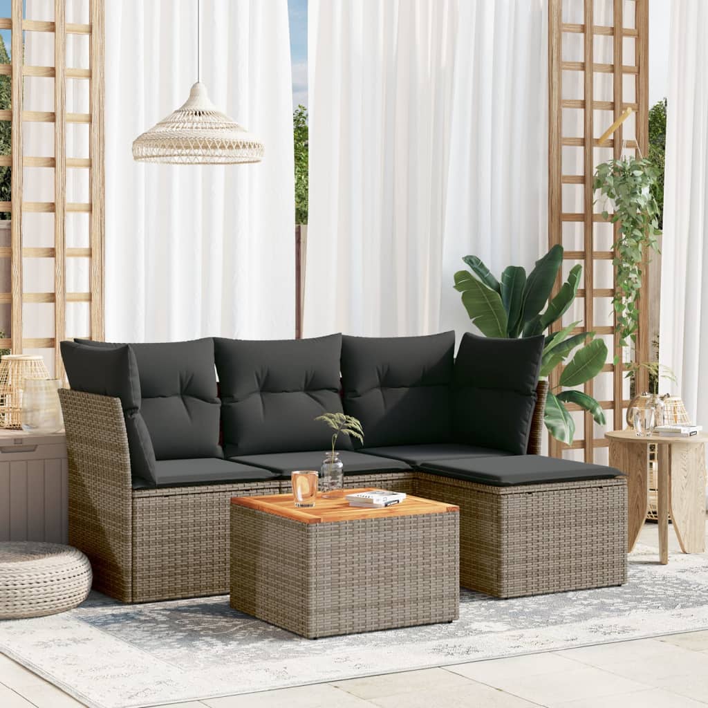 Set Divano da Giardino 5 pz con Cuscini-Sofa da Giardino-Divanetto da esterno Grigio in Polyrattan 164901