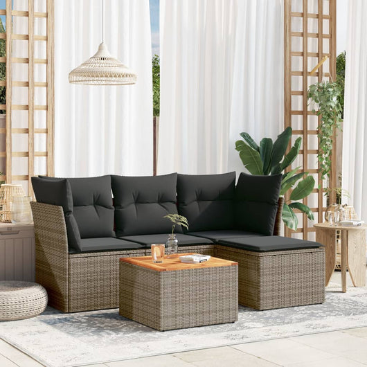 Set Divano da Giardino 5 pz con Cuscini-Sofa da Giardino-Divanetto da esterno Grigio in Polyrattan 164901