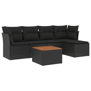Set Divano da Giardino 6 pz con Cuscini-Sofa da Giardino-Divanetto da esterno Nero in Polyrattan 814972