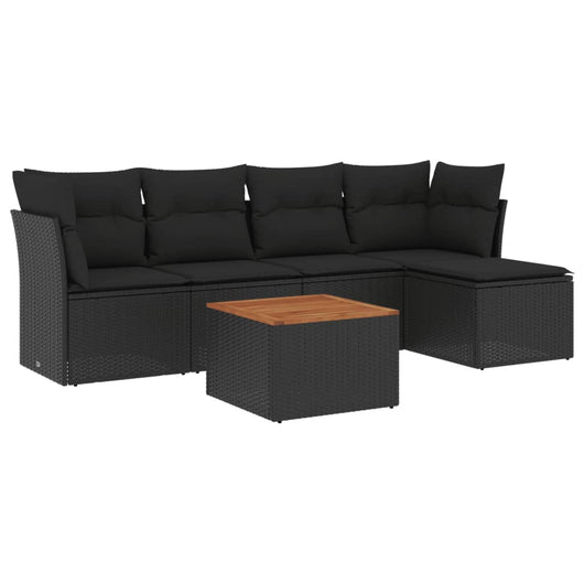 Set Divano da Giardino 6 pz con Cuscini-Sofa da Giardino-Divanetto da esterno Nero in Polyrattan 814972