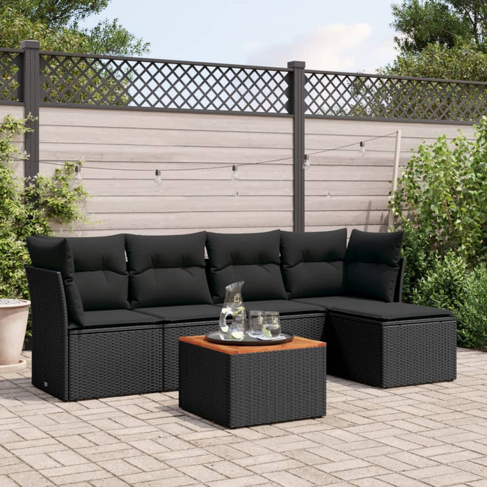 Set Divano da Giardino 6 pz con Cuscini-Sofa da Giardino-Divanetto da esterno Nero in Polyrattan 814972