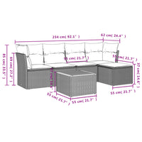 Set Divano da Giardino 6 pz con Cuscini-Sofa da Giardino-Divanetto da esterno Nero in Polyrattan 357182