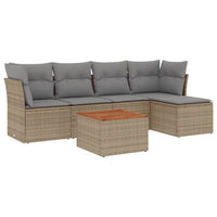 Set Divano da Giardino 6 pz con Cuscini Beige in Polyrattan