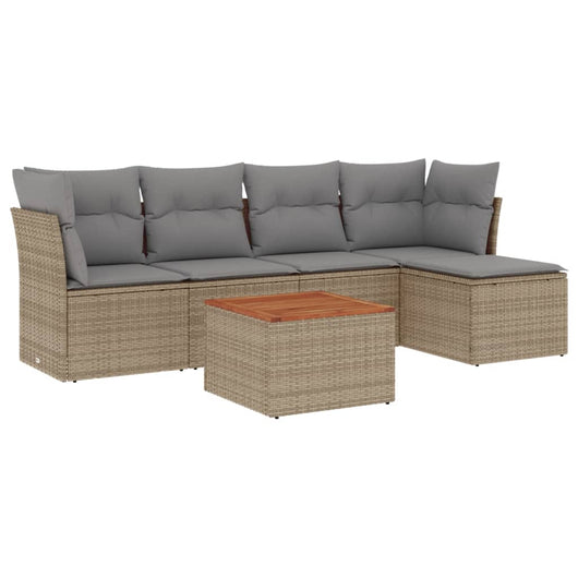 Set Divano da Giardino 6 pz con Cuscini Beige in Polyrattan
