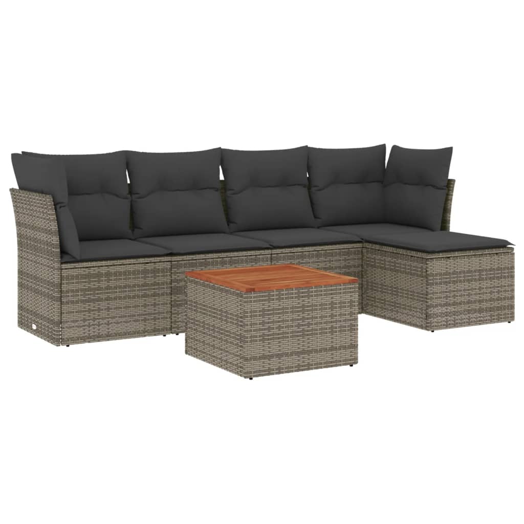 Set Divano da Giardino 6 pz con Cuscini-Sofa da Giardino-Divanetto da esterno Grigio in Polyrattan 932322