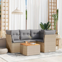 Set Divano da Giardino 5 pz con Cuscini Beige in Polyrattan