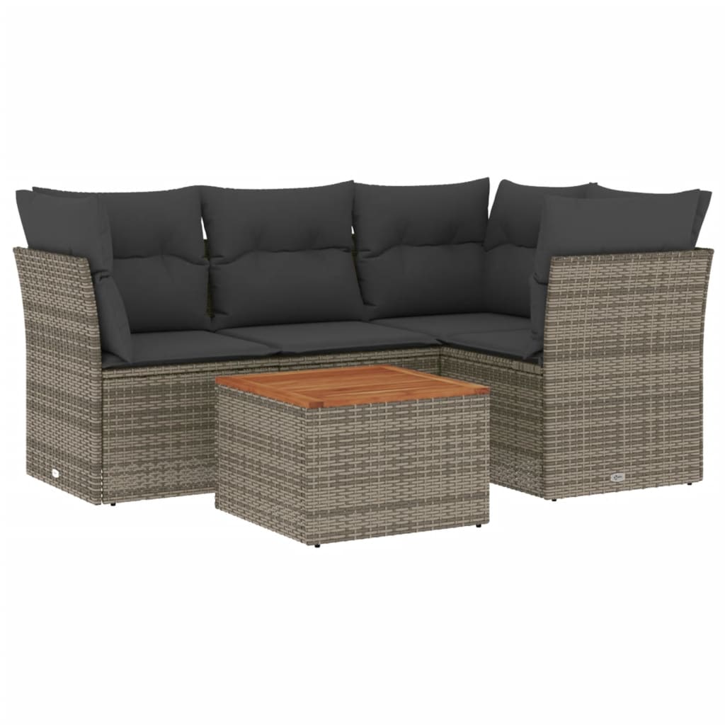 Set Divano da Giardino 5 pz con Cuscini-Sofa da Giardino-Divanetto da esterno Grigio in Polyrattan 916675