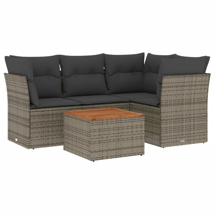 Set Divano da Giardino 5 pz con Cuscini-Sofa da Giardino-Divanetto da esterno Grigio in Polyrattan 916675