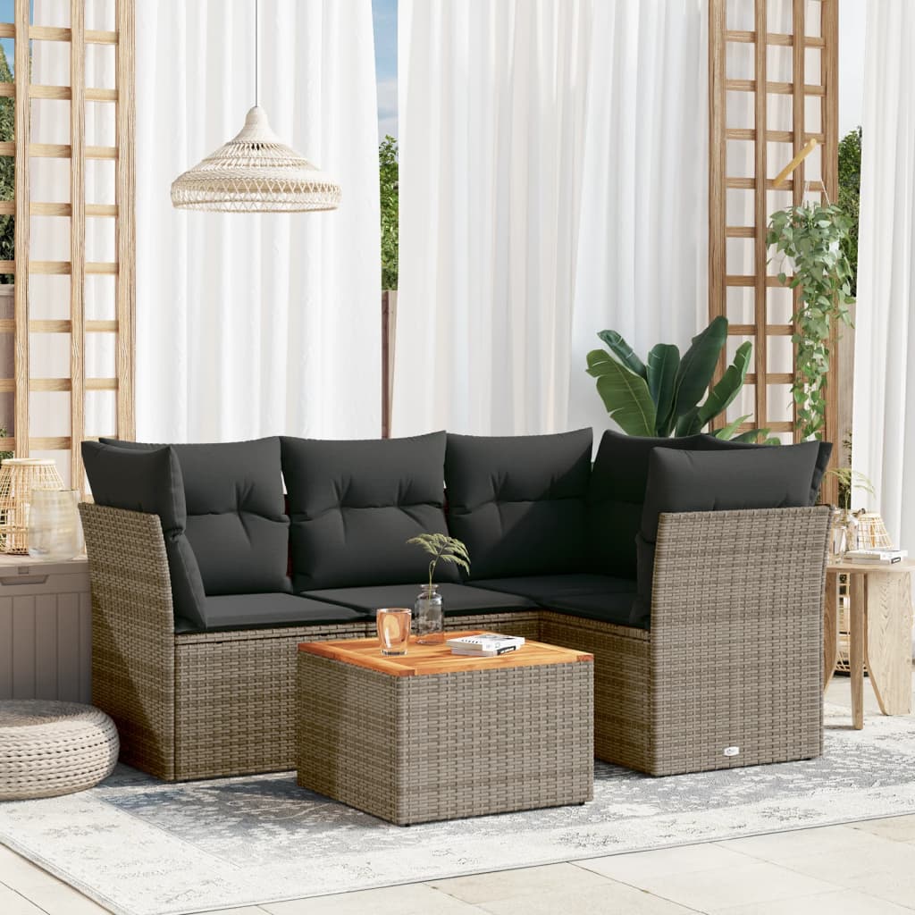 Set Divano da Giardino 5 pz con Cuscini-Sofa da Giardino-Divanetto da esterno Grigio in Polyrattan 916675
